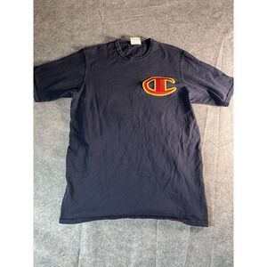 Vintage Men's Champion Embroidered Big C Chest Logo Navy Blue T-Shirt Size large